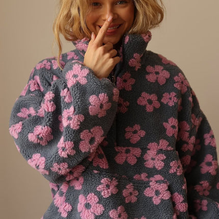 Veste Polaire Douillette Demi-Zip à Motif Floral Femme Avenora® - Vue 4