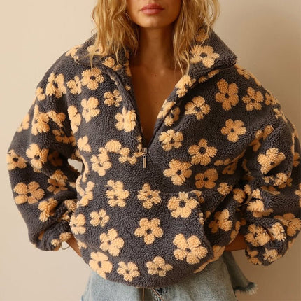 Veste Polaire Douillette Demi-Zip à Motif Floral Femme Avenora® - Vue 1