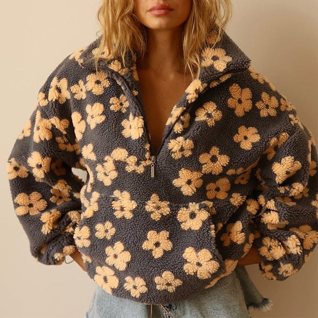 Veste Polaire Douillette Demi-Zip à Motif Floral Femme Avenora® - Vue 1
