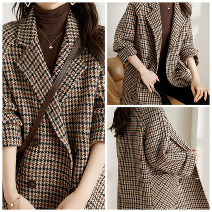 Blazer Long Croisé Élégant à Carreaux Femme Avenora® - Vue 5