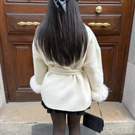Manteau Élégant Ceinturé avec Poignets en Fausse Fourrure Avenora® - Vue 15