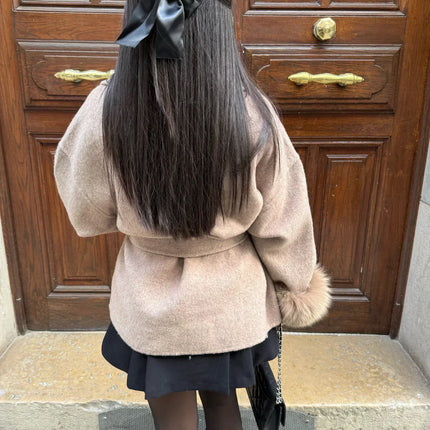 Manteau Élégant Ceinturé avec Poignets en Fausse Fourrure Avenora® - Vue 3