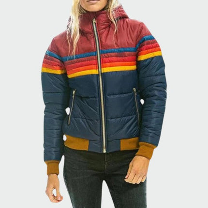 Doudoune Zippée à Rayures Vintage avec Capuche Femme Avenora® - Vue 1